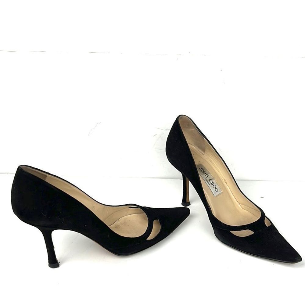 JIMMY CHOO Black Suede Pumps
Pointed Toe Stiletto Heels EUR 37 US 7